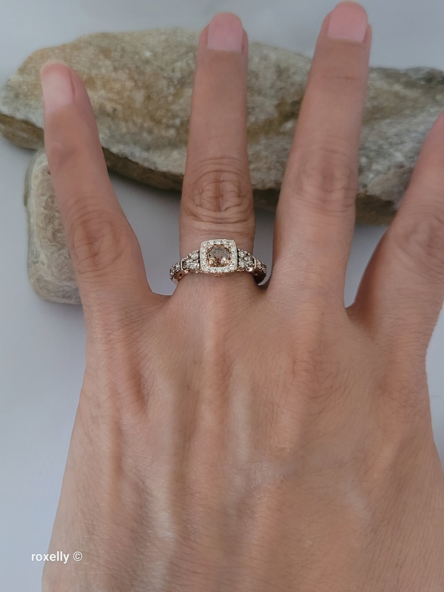 Le Vian 14K Rose Gold Diamond Ring Size 6.5, CTW Natural White & Chocolate Brown Diamonds