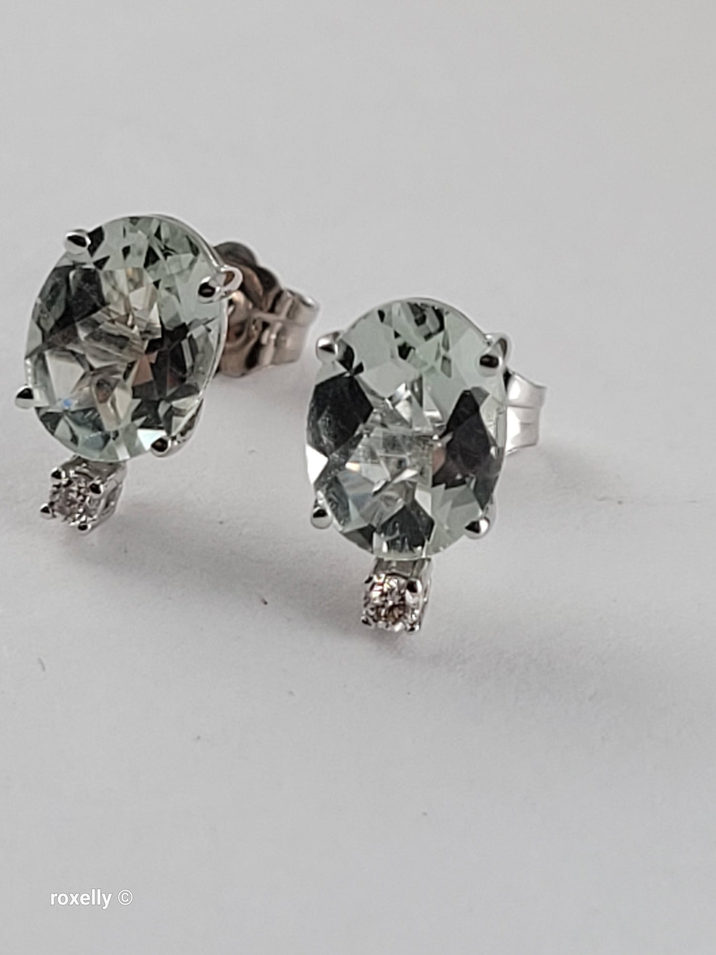 Le Vian 14K White Gold Natural Green Quartz & Nude Diamond Stud Earrings, Solid Gold!