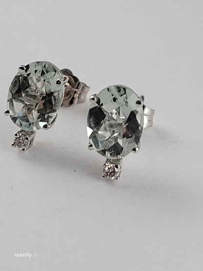 Le Vian 14K White Gold Natural Green Quartz & Nude Diamond Stud Earrings, Solid Gold!