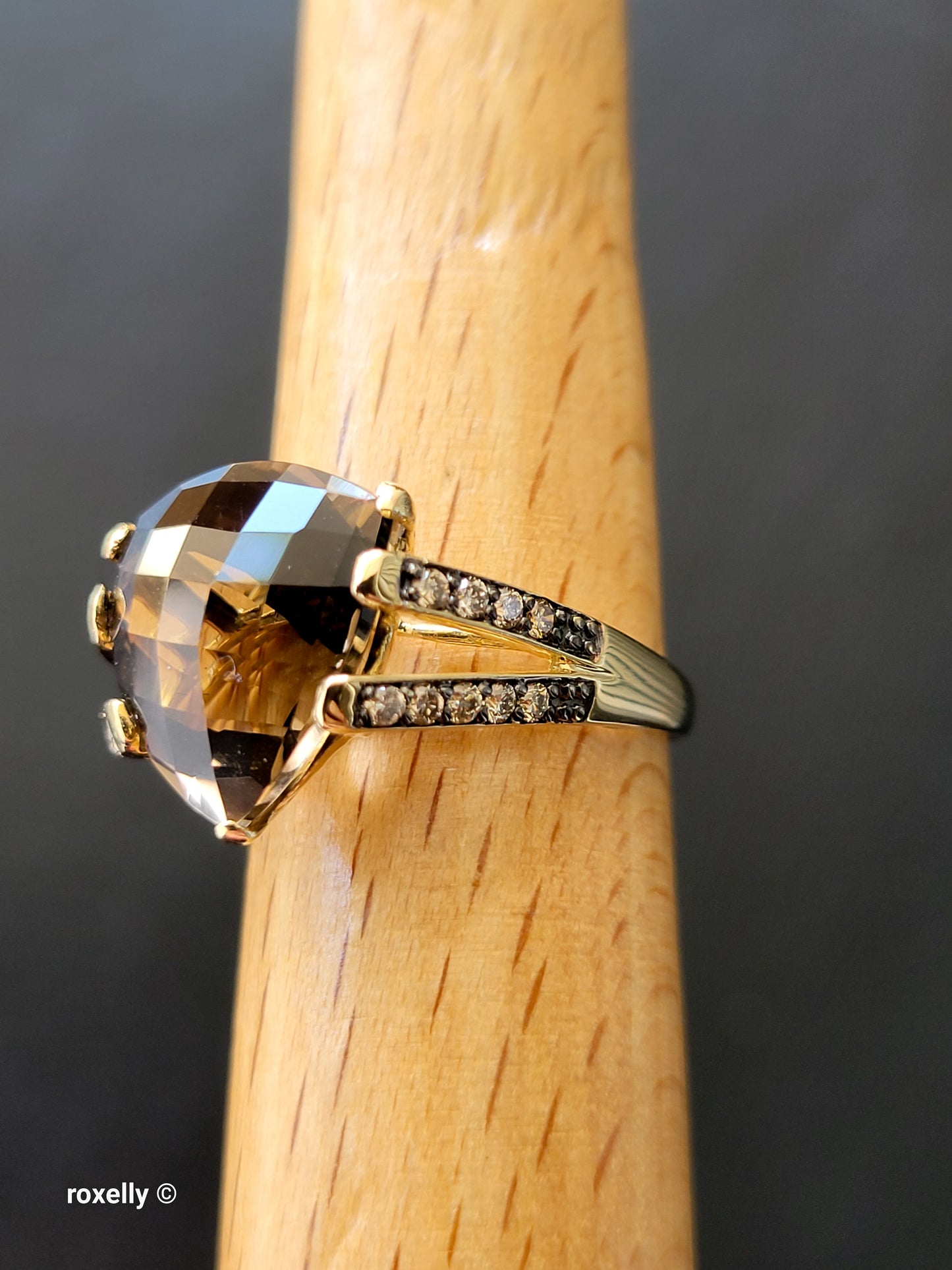 14K Yellow Gold Le Vian Smoky Topaz and Genuine Vanilla Diamonds Cocktail Ring Size 7.5 - Solid Gold!