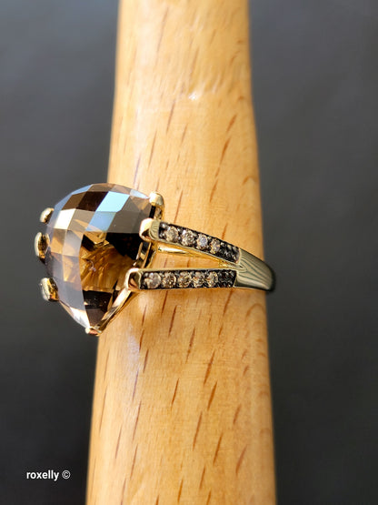 14K Yellow Gold Le Vian Smoky Topaz and Genuine Vanilla Diamonds Cocktail Ring Size 7.5 - Solid Gold!
