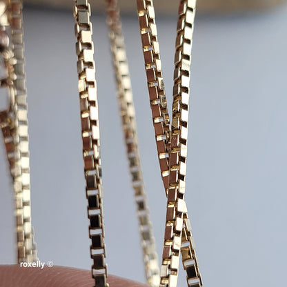 14K Solid Yellow Gold Box Chain Necklace with Barrel Clasp - Made in Italy!