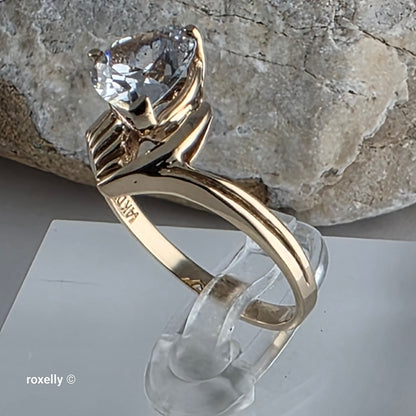 14K Yellow Gold Heart-Shaped Cubic Zirconia Ring Size 7.75, Solid Gold!