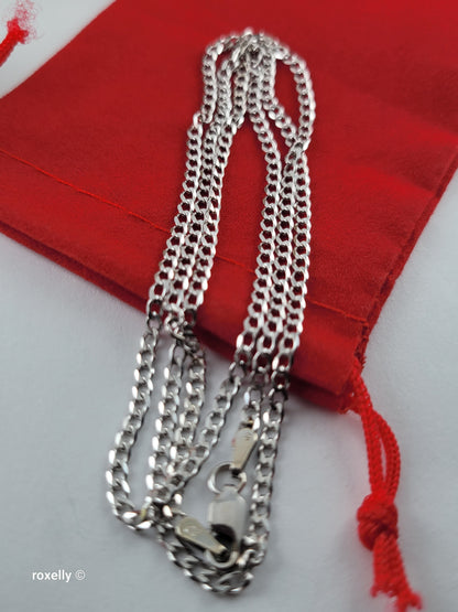14K White Gold Curb Link Chain Necklace, Solid Gold!