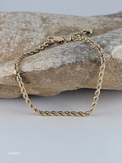 14k Yellow Gold Rope Design Bracelet, Solid Gold