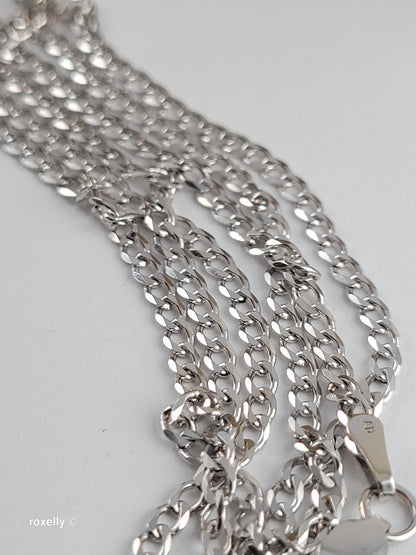 14K White Gold Curb Link Chain Necklace, Solid Gold!