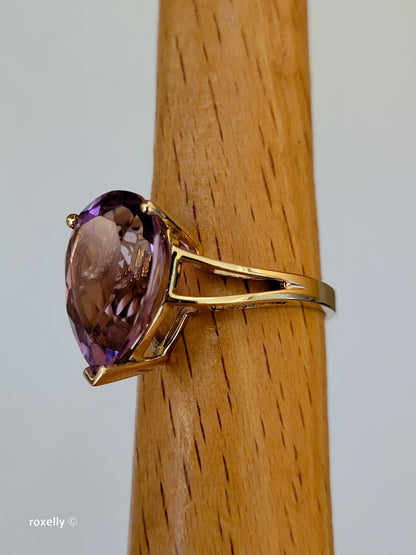 10K Yellow Gold Amethyst Gemstone Ring Size 6.75, Solid Gold!