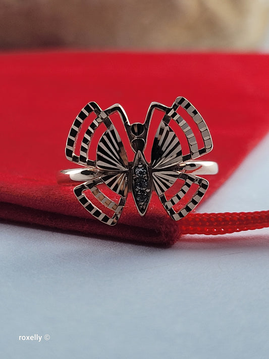 14K Rose Gold Butterfly Design, Diamond Cut & CZ Ring Size 6 - Solid Gold!