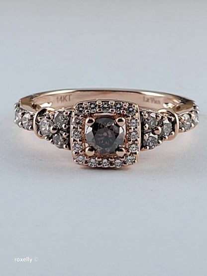 Le Vian 14K Rose Gold Diamond Ring Size 6.5, CTW Natural White & Chocolate Brown Diamonds