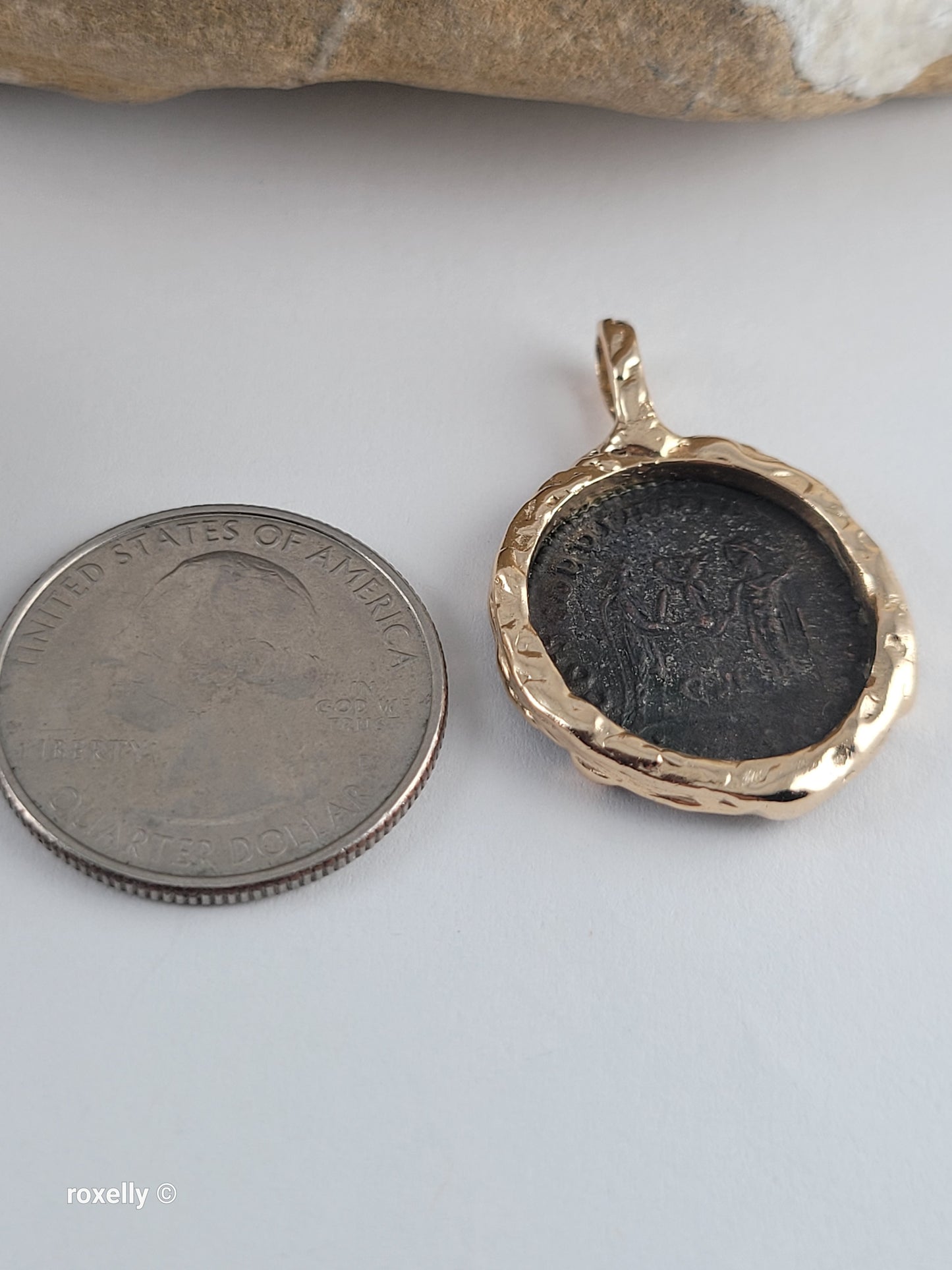 Vintage 14K Solid Gold Ancient Roman Coin Pendant – Handmade very solid Bezel