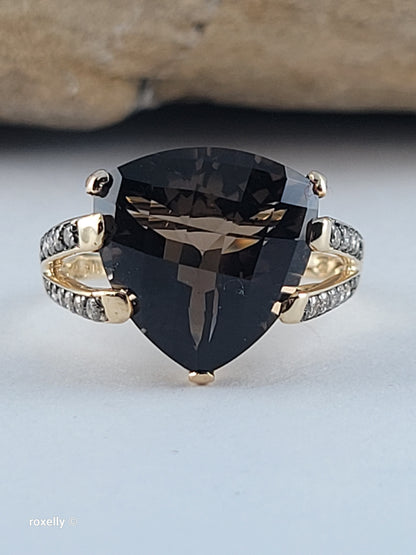 14K Yellow Gold Le Vian Smoky Topaz and Genuine Vanilla Diamonds Cocktail Ring Size 7.5 - Solid Gold!