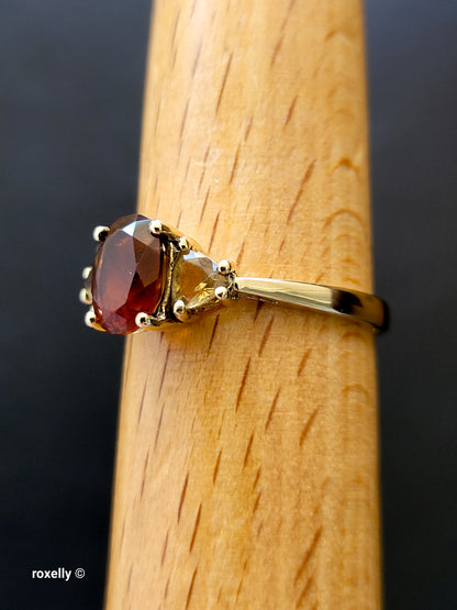 14K Yellow Gold Garnet and Citrine Cocktail Ring Size 8, Solid Gold!