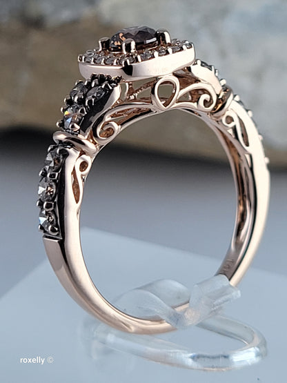 Le Vian 14K Rose Gold Diamond Ring Size 6.5, CTW Natural White & Chocolate Brown Diamonds