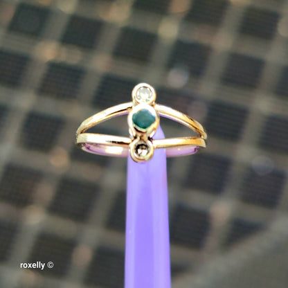 14K Yellow Gold Emerald and Diamond Pinky Ring Size 2.25, Solid Gold!