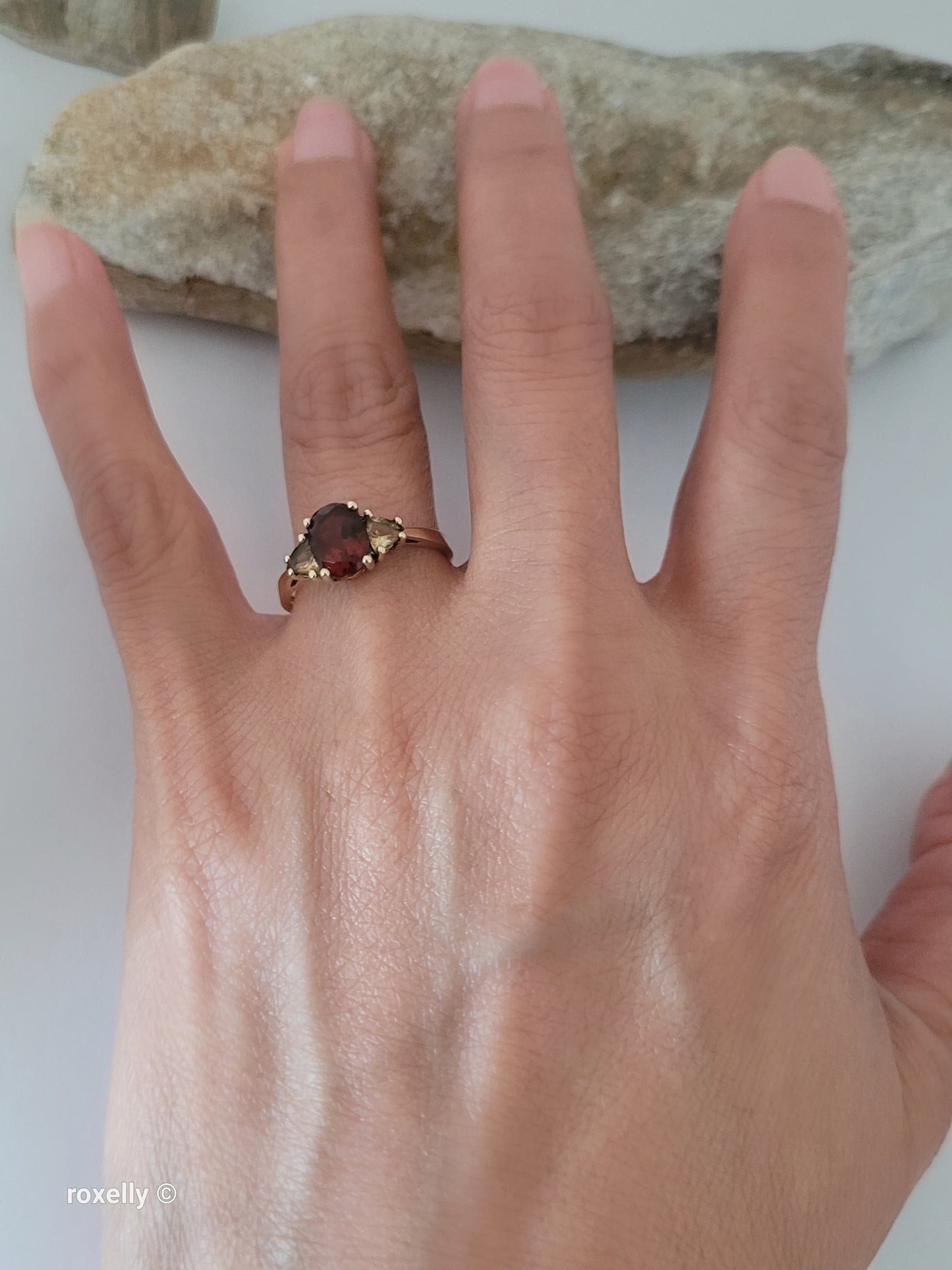 14K Yellow Gold Garnet and Citrine Cocktail Ring Size 8, Solid Gold!