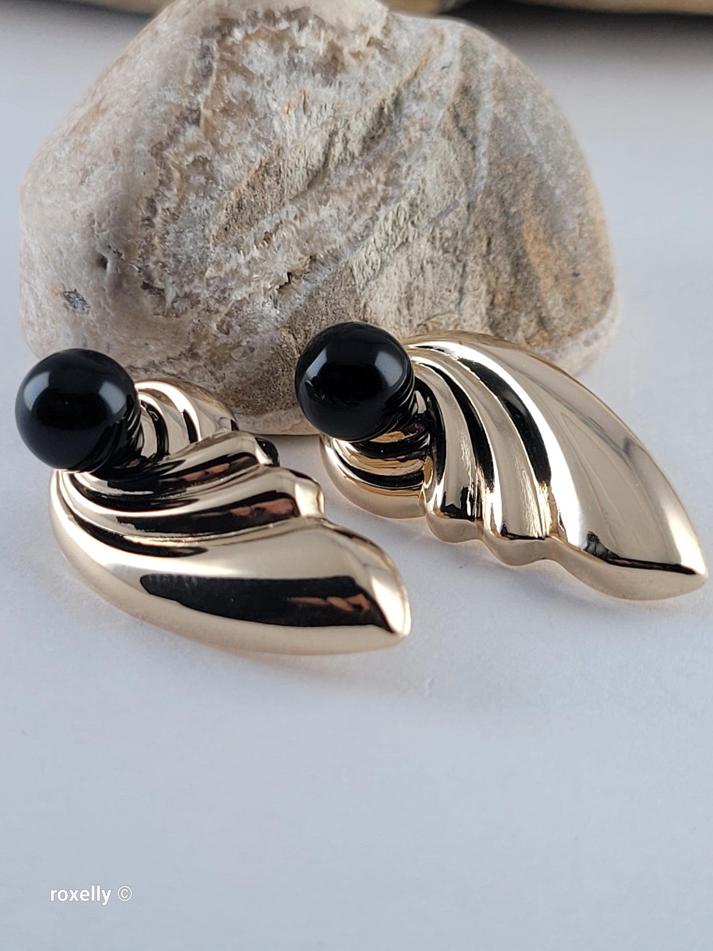 14K Yellow Gold Onyx Stud Earrings w/ Removable Jackets 3.26g