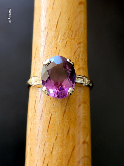 14K Yellow Gold Amethyst Gemstone Ring Size 6, Solid Gold