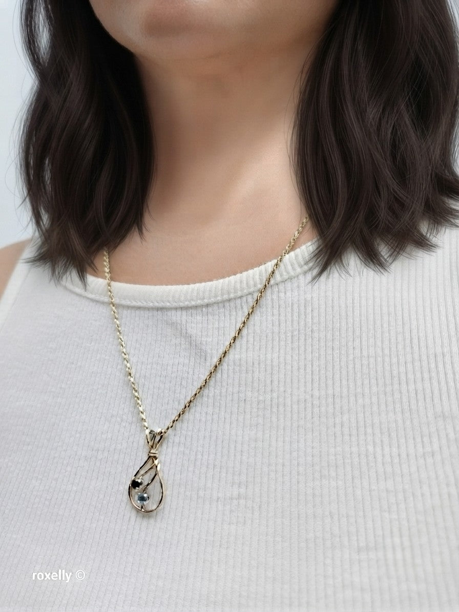 14K Yellow Gold Diamond-Cut Rope Chain Garnet and Blue Topaz Pendant, Made in Italy!