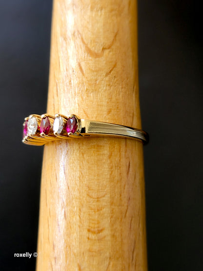 14K Yellow Gold Rubies and Diamonds Band Ring Size 6, Solid Gold