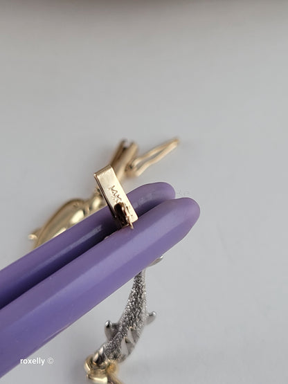 14K Two-Tone Gold Dolphin Link Bracelet, Solid Gold!