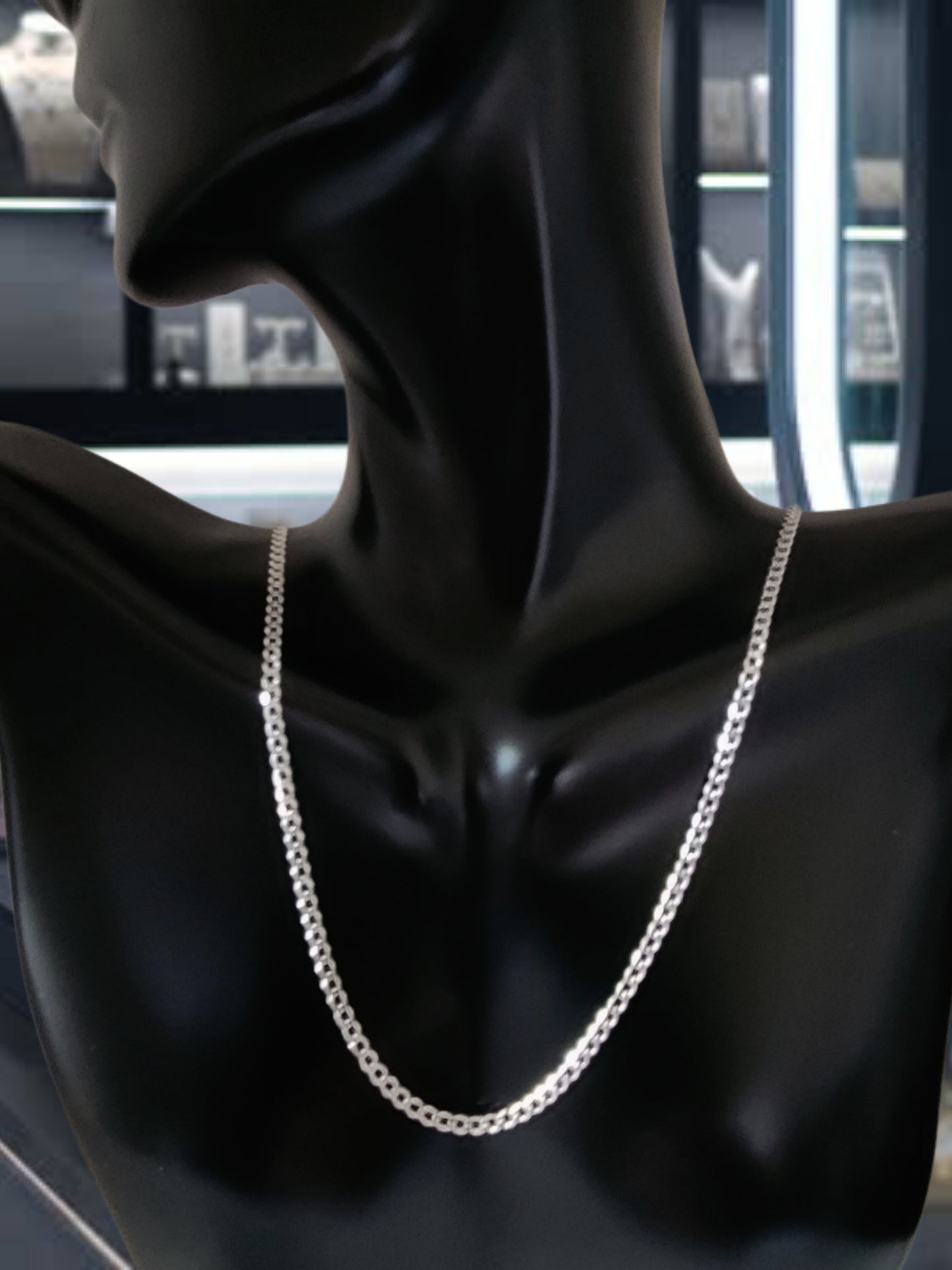 14K White Gold Curb Link Chain Necklace, Solid Gold!