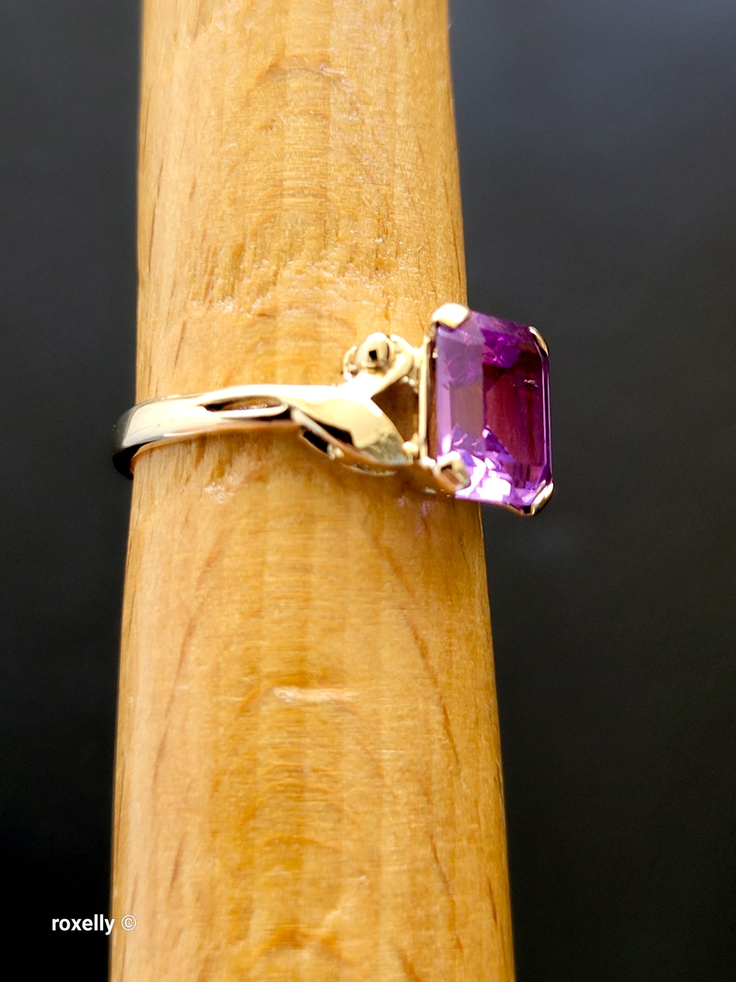 14K Yellow Gold Purple Sapphire Cocktail Ring Size 5, Solid Gold 👌🎁