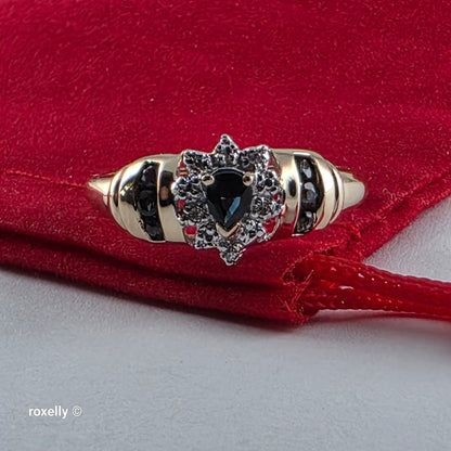 10K Yellow Gold Sapphires and Genuine Diamond Ring Size 7, Solid Gold!