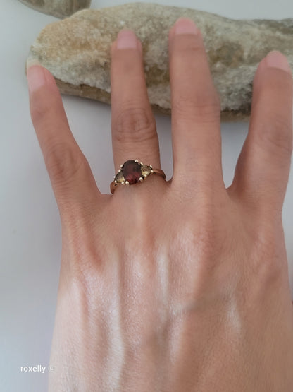 14K Yellow Gold Garnet and Citrine Cocktail Ring Size 8, Solid Gold!