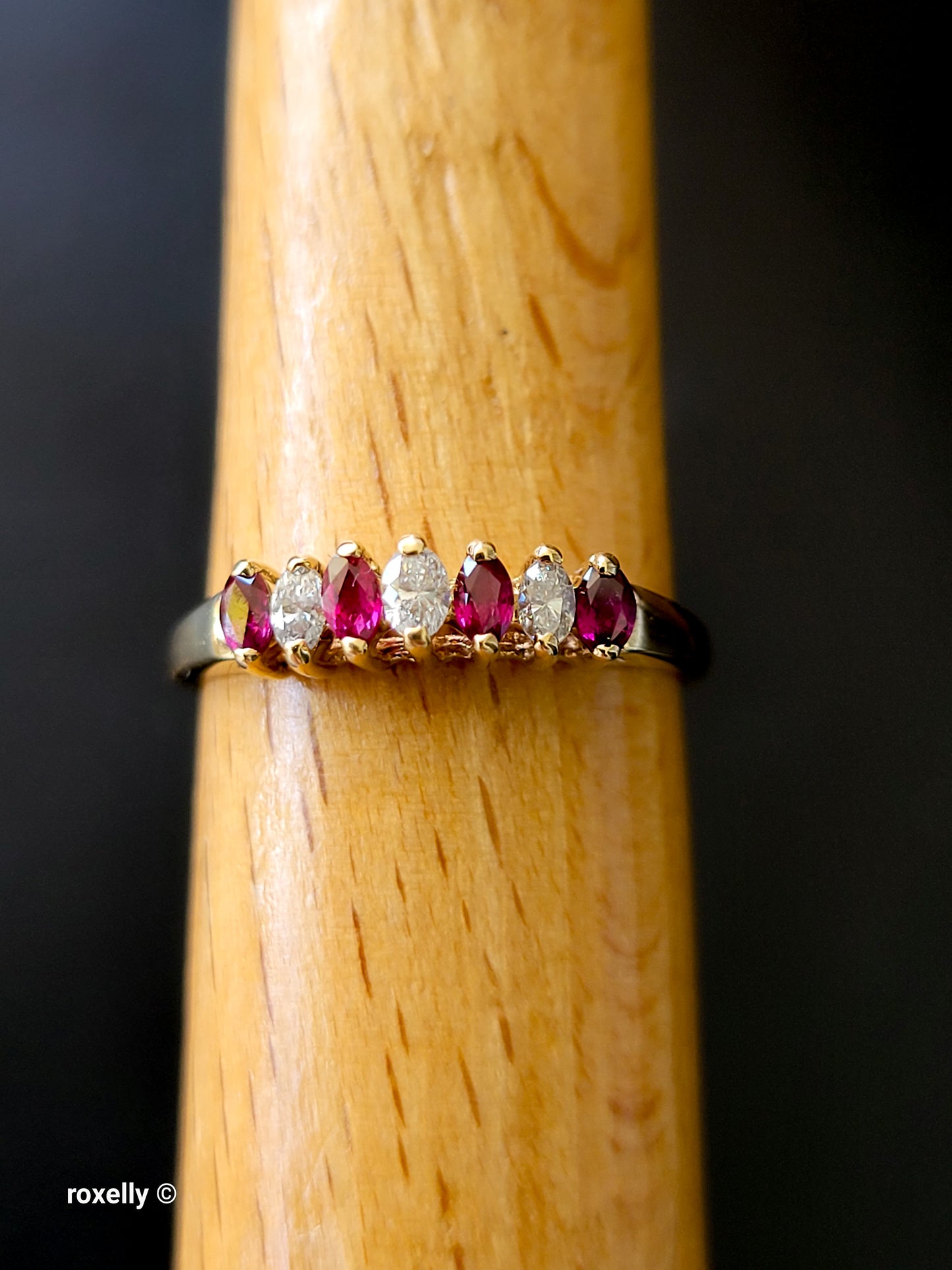 14K Yellow Gold Rubies and Diamonds Band Ring Size 6, Solid Gold