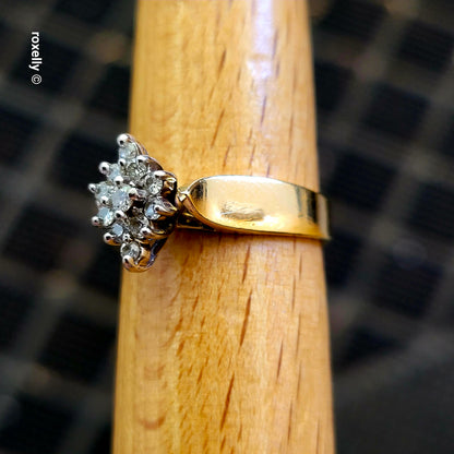 14K Yellow Gold Genuine Diamonds Cluster Ring Size 7.5 - Solid Gold!