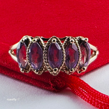 10K Yellow Gold Amethyst Tiara Design Ring Size 8, Solid Gold!