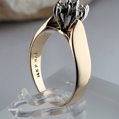 14K Yellow Gold Genuine Diamonds Cluster Ring Size 7.5 - Solid Gold!