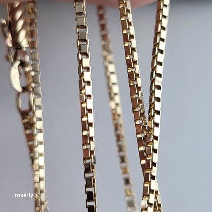 14K Solid Yellow Gold Box Chain Necklace with Barrel Clasp - Made in Italy!