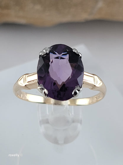 14K Yellow Gold Amethyst Gemstone Ring Size 6, Solid Gold