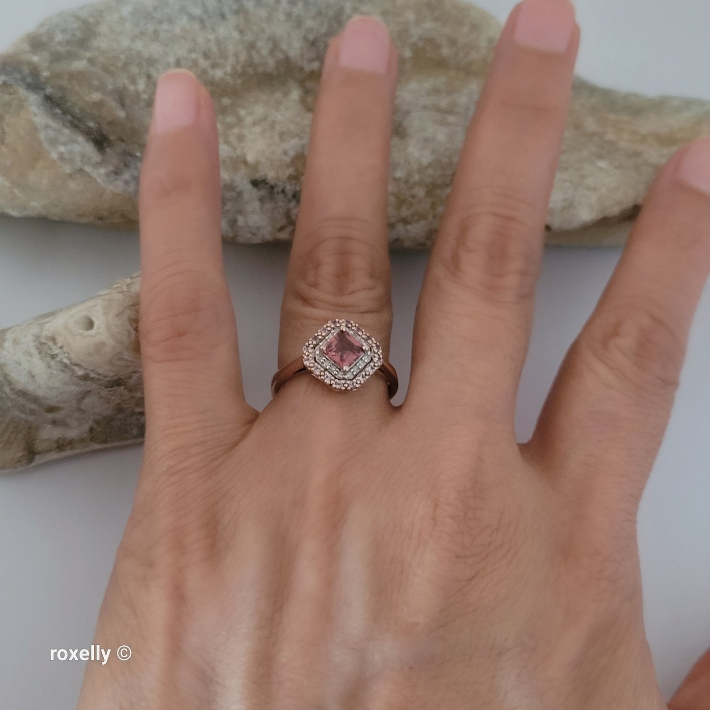 10K Rose Gold Pink Tourmaline and Diamonds Ring Size 6.75 – Solid Gold!
