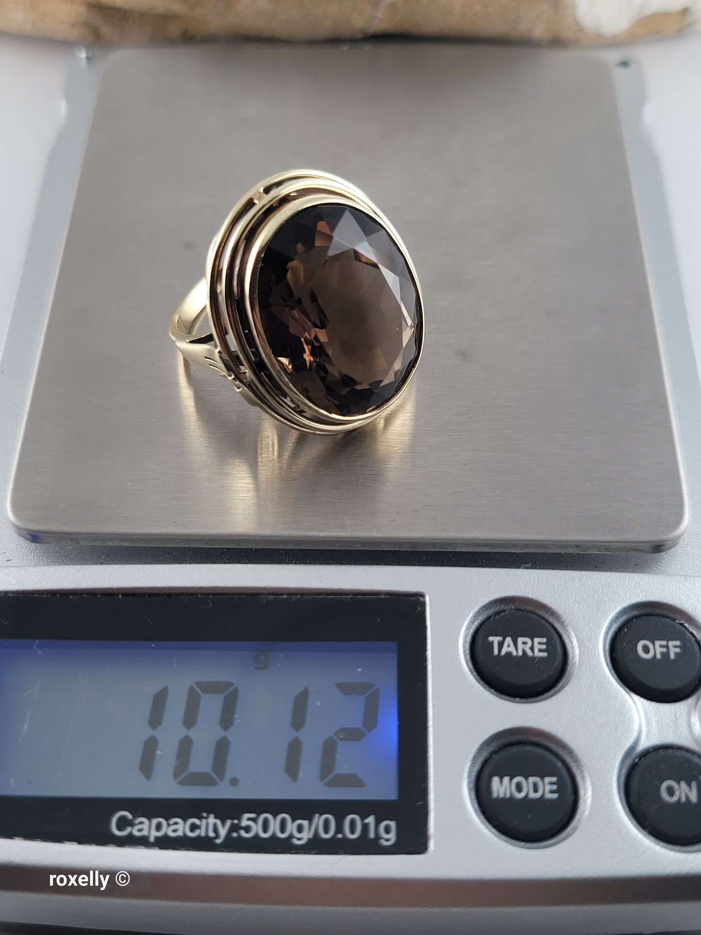 14K Gorgeous Yellow Gold Smoky Topaz Cocktail Ring Size 6, Solid Gold!