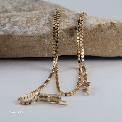 14K Solid Yellow Gold Box Chain Necklace with Barrel Clasp - Made in Italy!