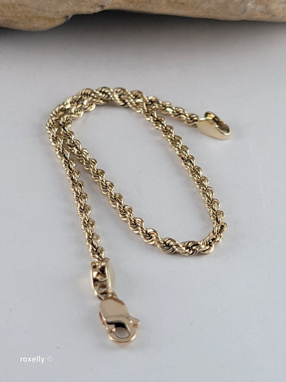 14k Yellow Gold Rope Design Bracelet, Solid Gold
