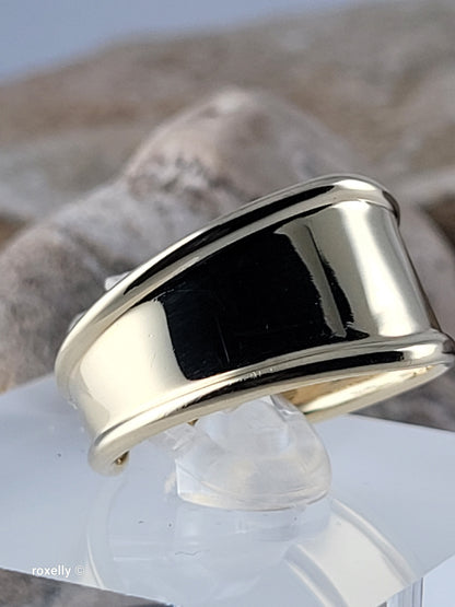 14K Solid Yellow Gold Cigar Band Cuff Ring Size 7.75 Adjustable, Made in Italy!