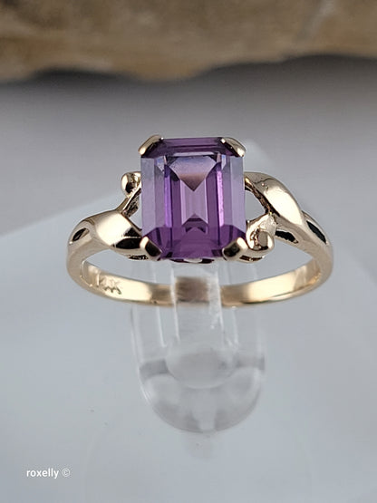 14K Yellow Gold Purple Sapphire Cocktail Ring Size 5, Solid Gold 👌🎁