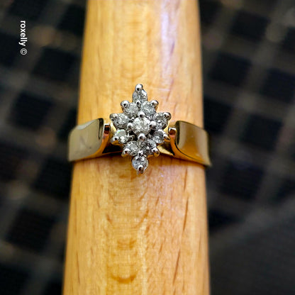14K Yellow Gold Genuine Diamonds Cluster Ring Size 7.5 - Solid Gold!