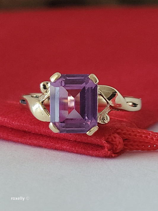 14K Yellow Gold Purple Sapphire Cocktail Ring Size 5, Solid Gold 👌🎁