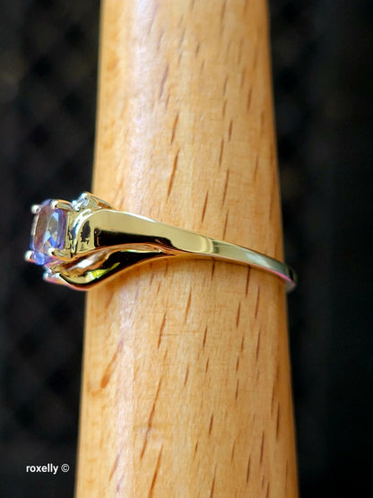 10K Yellow Gold Tanzanite and Diamond Ring Size 9.25, Solid Gold!