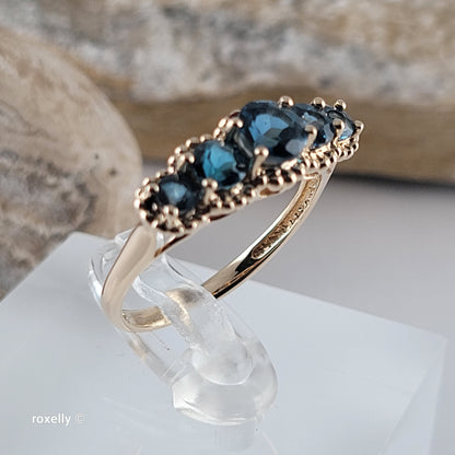 10K Yellow Gold London Blue topaz Ring Size 8 - Solid Gold!