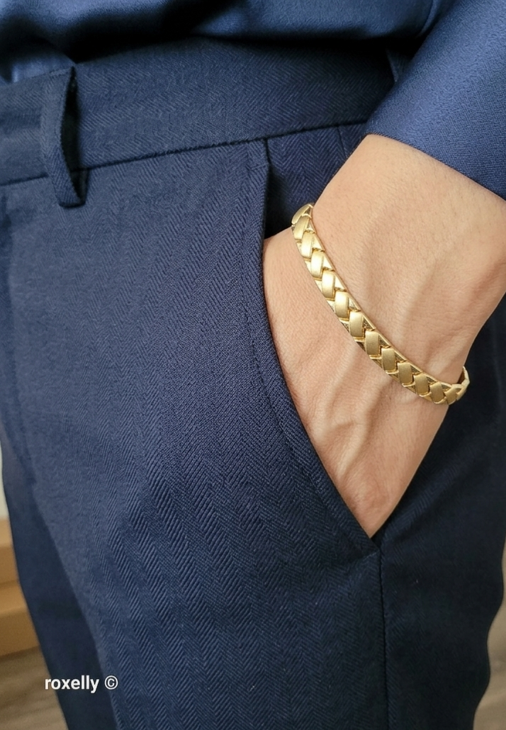 14K Yellow Gold Woven Chevron Link Bracelet, 7.25” Solid Gold – Made in Turkey