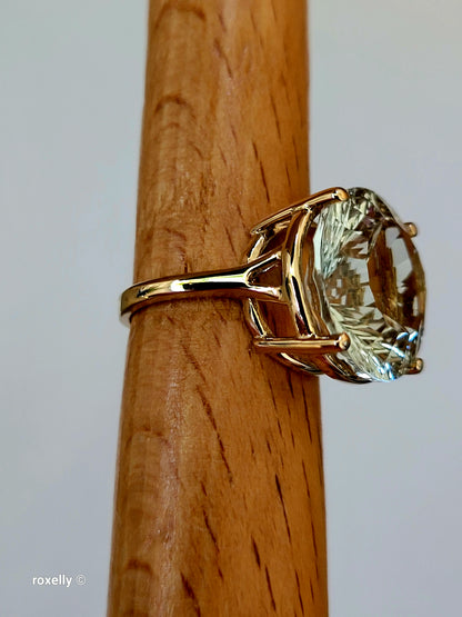 Effy 14K Yellow Gold Green Amethyst Ring Size 5, Solid Gold!