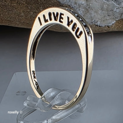10K Yellow Gold Genuine Diamond "I Love You” Ring Size 6.75, Solid Gold!