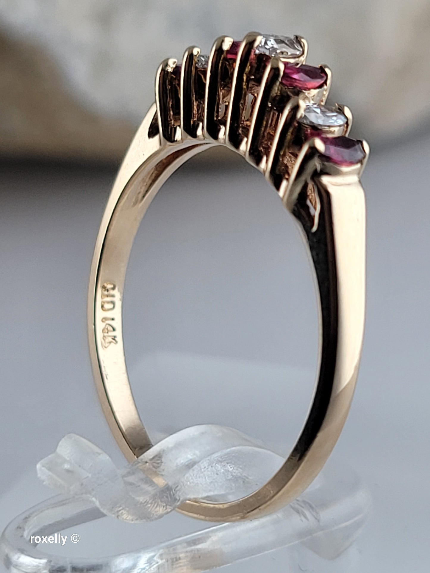 14K Yellow Gold Rubies and Diamonds Band Ring Size 6, Solid Gold