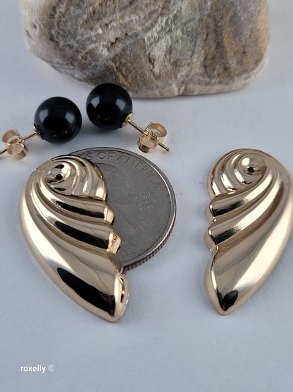 14K Yellow Gold Onyx Stud Earrings w/ Removable Jackets 3.26g